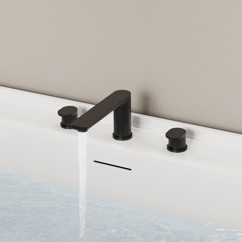 Modern Deck-Mount 2-Handle 360° Rotatable Bathtub Faucet Widespread 3 Hole Tub Filler