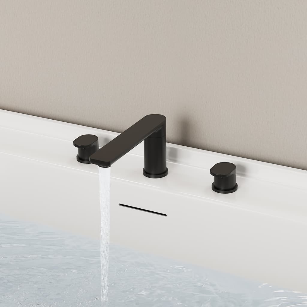 Modern Deck-Mount 2-Handle 360° Rotatable Bathtub Faucet Widespread 3 Hole Tub Filler