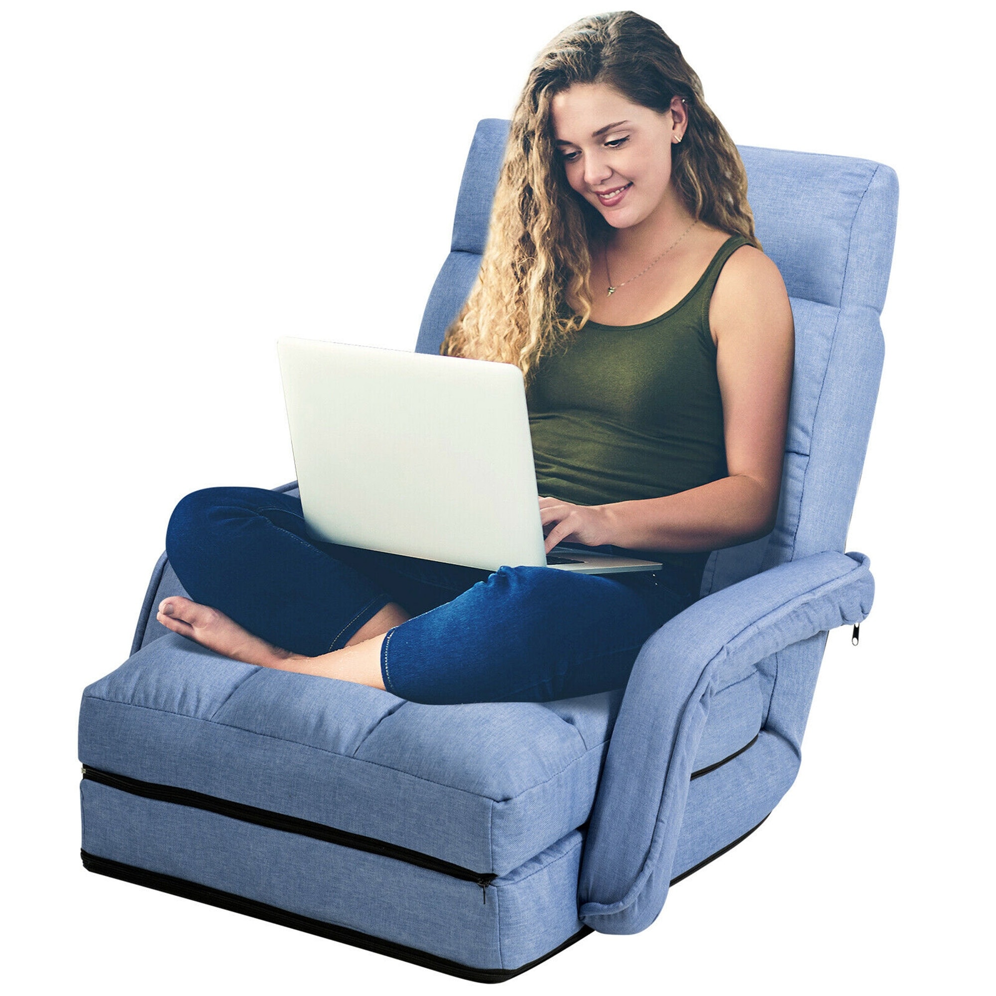 Gymax Folding Floor Chair Adjustable Armchair Chaise Lounge Chair
