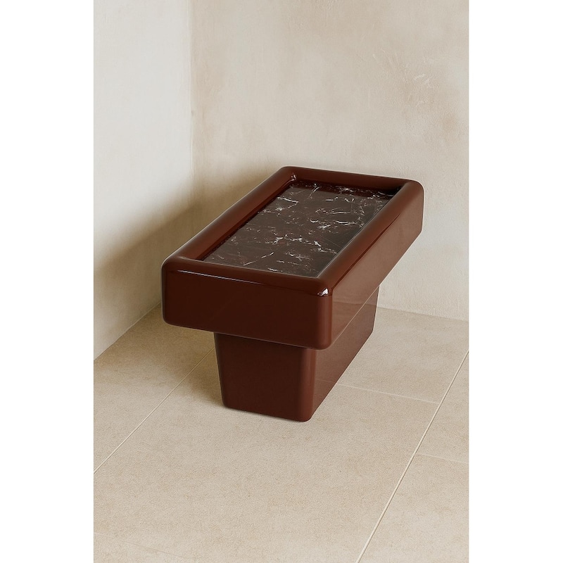 Gattis Home High Glossy Marble End Table - Burgundy