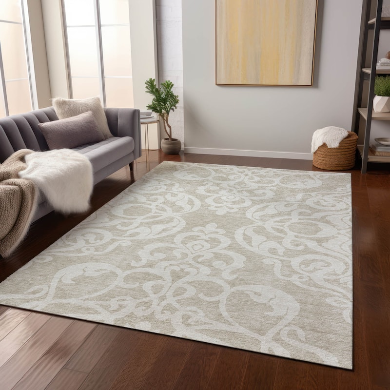 Machine Washable Indoor/ Outdoor Damask Glam Chantille Rug