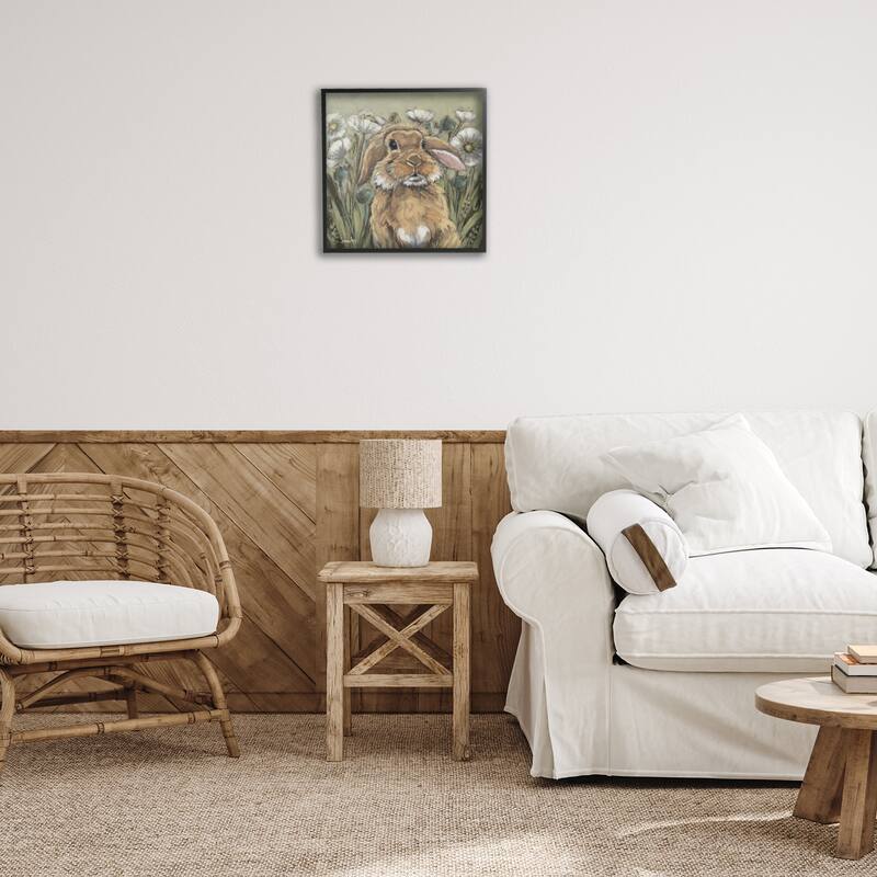 Stupell Rabbit in Poppy Garden Framed Giclee Art Design By Sara G. Designs
