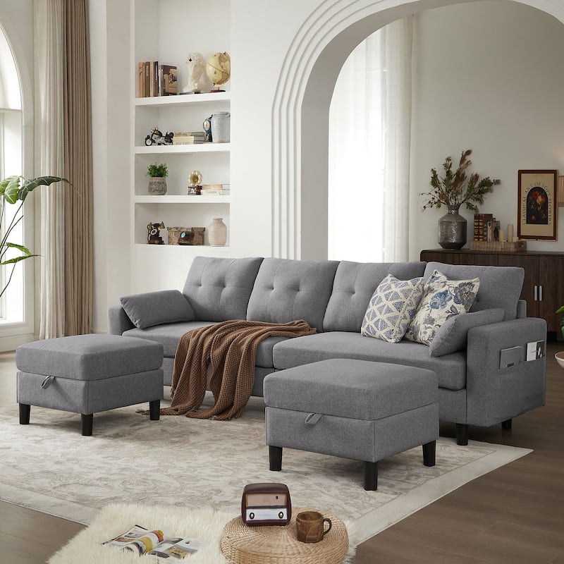 101" Sectional Sofa with Storage Ottoman