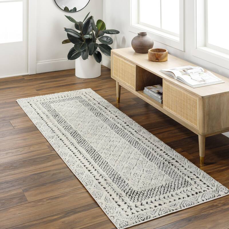 Livabliss Freud Bohemian Bordered Area Rug - 2' 7" x 7' 3" - Cream/Black