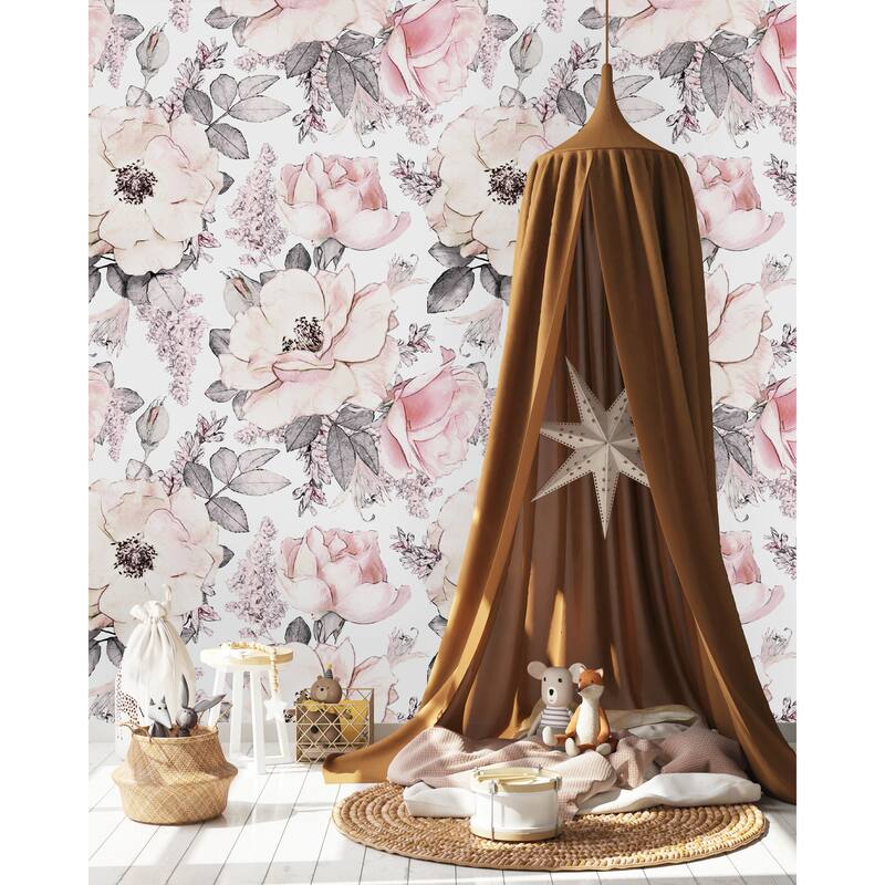 Vintage Pink Flowers Wallpaper Mural Bed Bath & Beyond 32617044