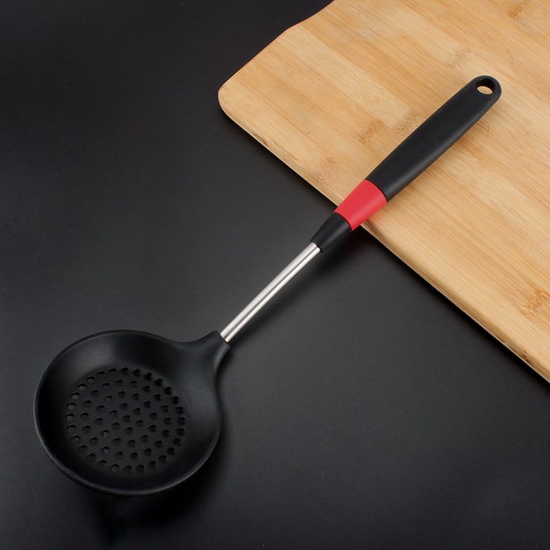 Silicone Skimmer Slotted Spoon Kitchen Stainless Steel Handle - 15" x 4.3"(L*W) - Red