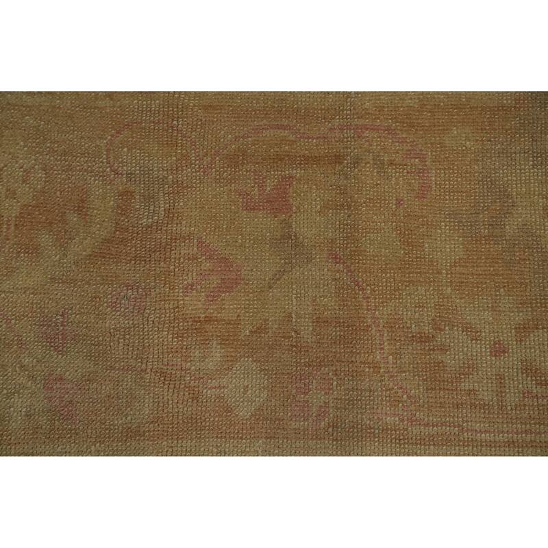 Hand Knotted Transitional Wool Carpet Brown Oushak Rug Floral Area Rug - 14' 3'' X 9' 2''