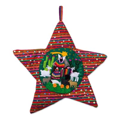 Handmade Andean Christmas Star Applique wall hanging (Peru) - 34 x 24 x 6