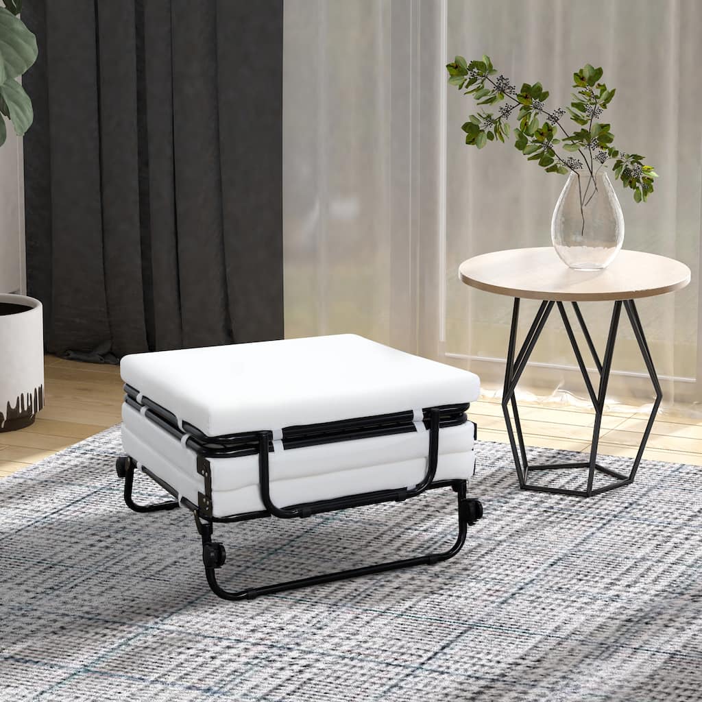 Convertible Ottoman to Single Bed with Adjustable Height and Rolling Casters, Faux Suede Foldable Sofa Bed for Small Spaces
