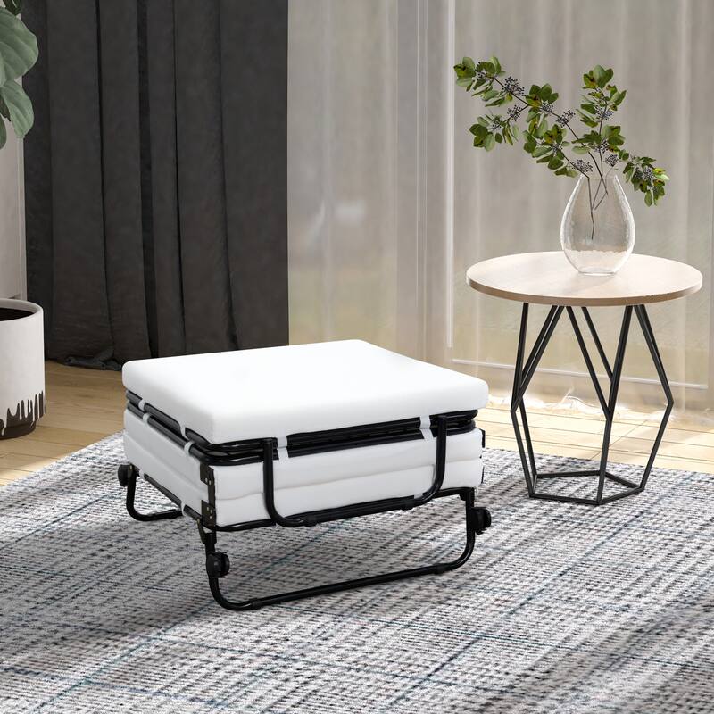 Convertible Ottoman to Single Bed with Adjustable Height and Rolling Casters, Faux Suede Foldable Sofa Bed for Small Spaces - White