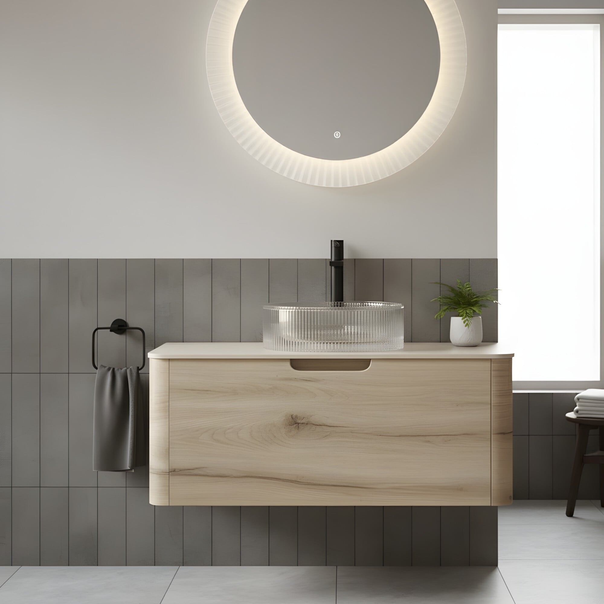Wall-mounted Bathroom Vanity with Round Vessel Basin