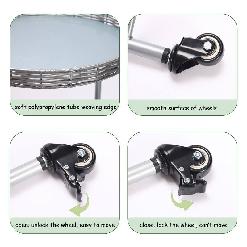 Silver Gray Rolling Coffee Table - 2-Tier Mobile Side Table with Wheels for Living Room, Bedroom & Small Spaces