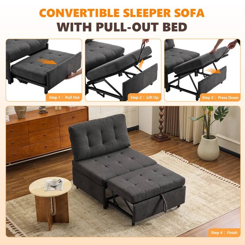 Teddy Fleece Armless Sleeper Chair Sofa Bed Space-Saving Pull-Out Chair Bed For Small Spaces