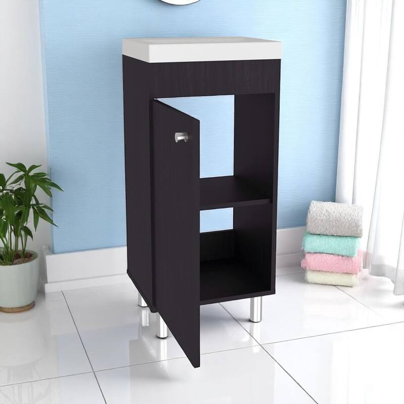 16" Bathroom Vanity with Integrated Sink,Compact Freestanding Cabinet with Storage,Ideal for Small Bathrooms,No Faucet Included