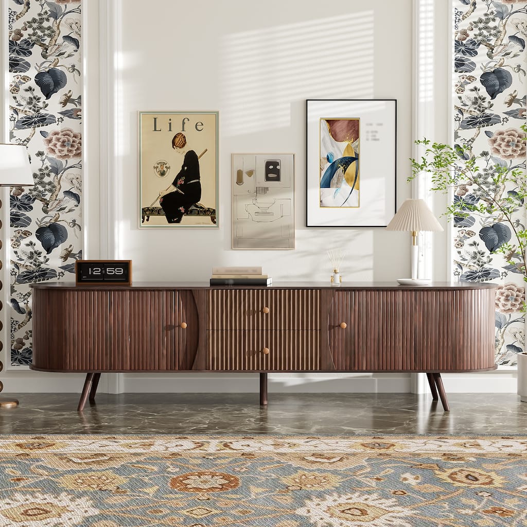 70" Mid Century Modern TV Stand for TVs Up to 80" with Fluted Drawers