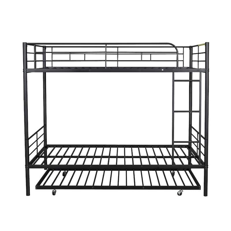 Full Over Full Metal Bunk Bed with Trundle, Black