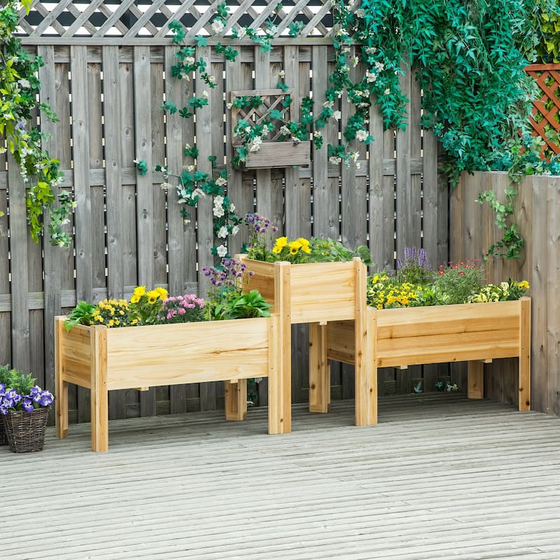 Outsunny Raised Garden Bed Set of 3, Wooden Elevated Planter Box with Legs and Bed Liner