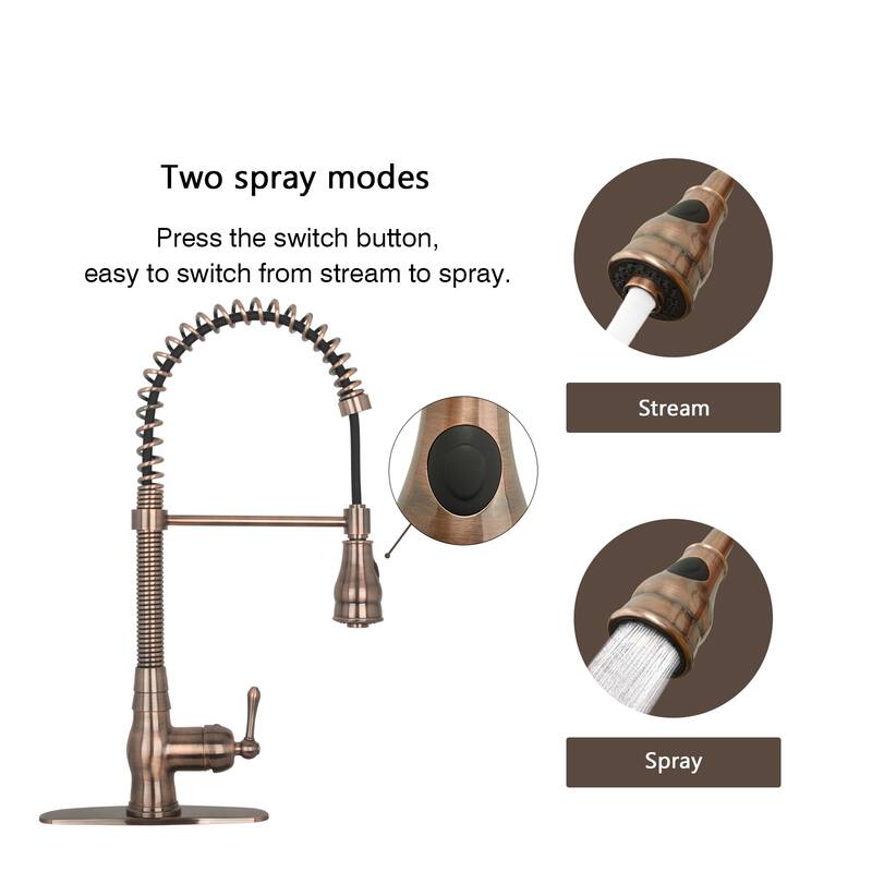 Pre-Rinse Spring Kitchen Faucet, Single Level with Pull Down Sprayer