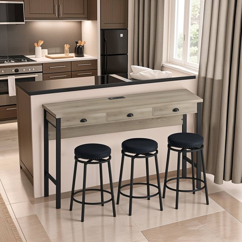 3-Drawer Long Dining Table Set with Power Outlets
