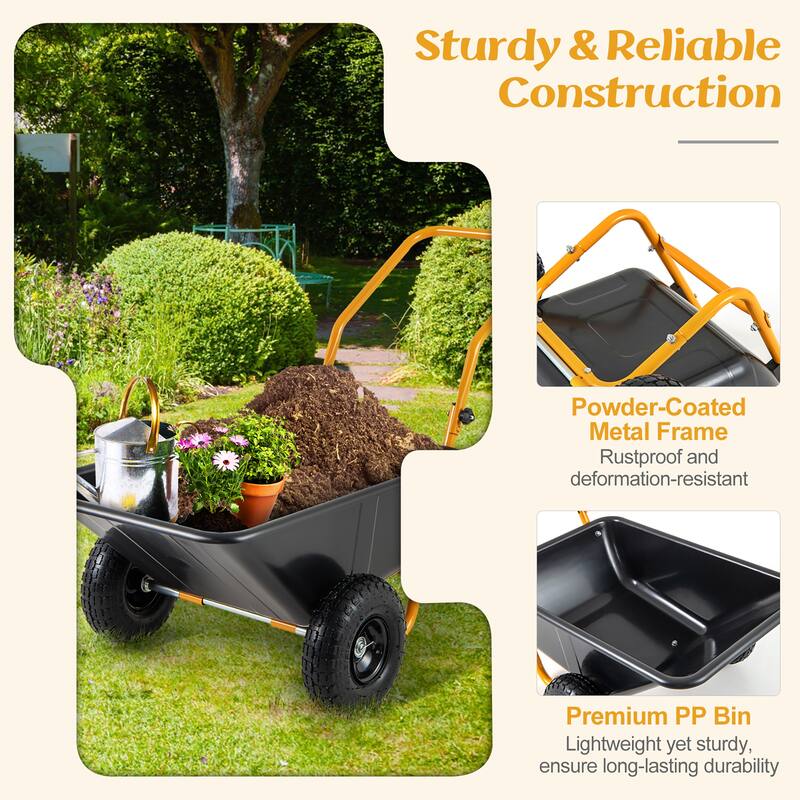 Gymax Dual-Wheel Wheelbarrow w/ Pneumatic Tires 330 LBS Load Capacity