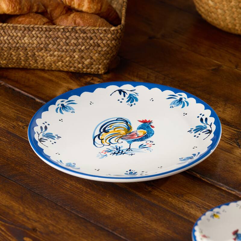 Certified International French Rooster 11" Dinner Plates, Set of 4 Assorted Designs - 11.00"L x 11.00"W x 1.25"H