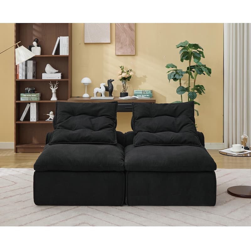 Corduroy Modular Sofa with Lumbar Pillow, 2 Seater Armless Upholstered Sofa Chair, Lounge Couch Chair for Small Spaces