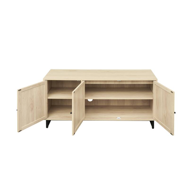 Accent Storage Cabinet With Doors And Shelves, Sideboard Wood Buffet Cabinet, Adjustable Interior Shelves and Cane Doors