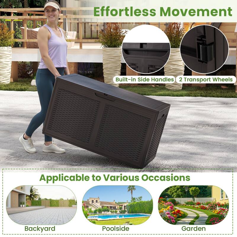 Gymax 100 Gallon Resin Deck Box w/ Lockable Lid Wheels for Pool