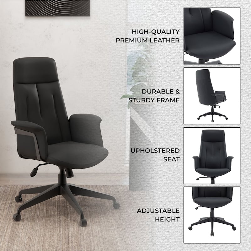 Infini Ergonomic Modern High Back Leather Executive Office Chair with Adjustable Height, Swivel, Padded Armrests & Iron Base