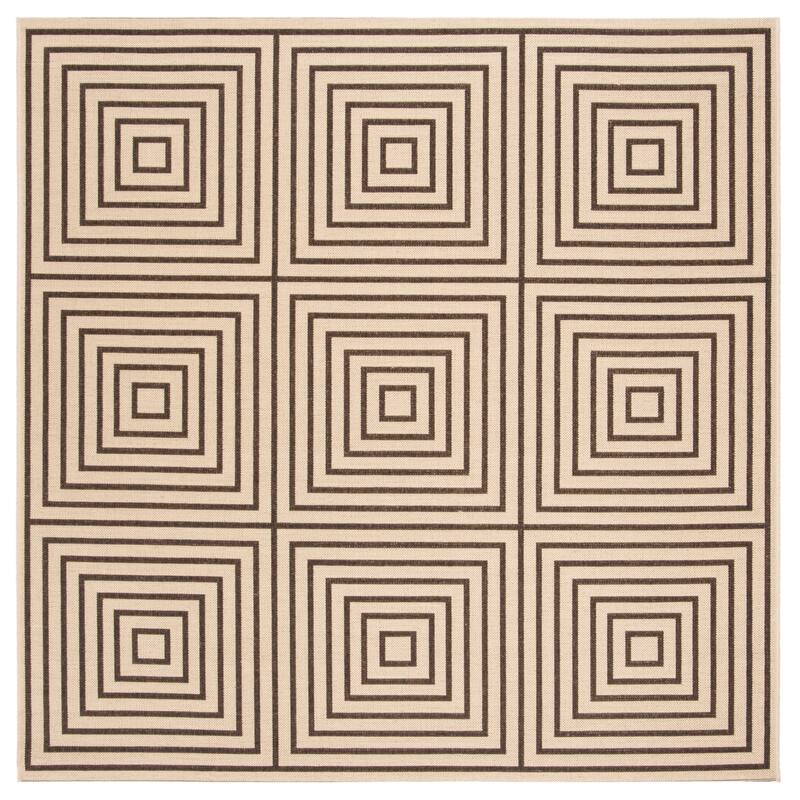 SAFAVIEH Linden Loris Indoor/ Outdoor Waterproof Patio Backyard Rug - 6'7" Square - Creme/Brown