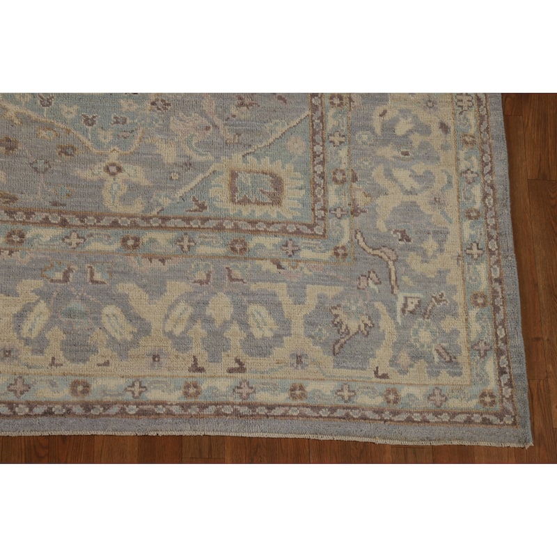 Hand Knotted Oriental 100% Wool Carpet Transitional Floral Navy Blue & Blues Oushak Area Rug - 9' 5'' X 8' 3''