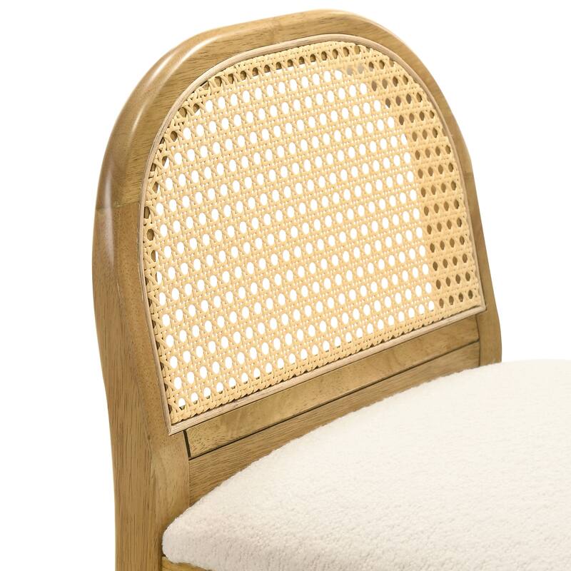 Lucio Modern Farmhouse Wood Counter Height Kitchen Bar Stool with White Boucle Fabric Upholstered Seat