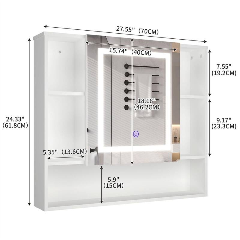 Medicine Cabinet Mirror with Led Light - 5.3"D x 27.5"W x 24.3"H