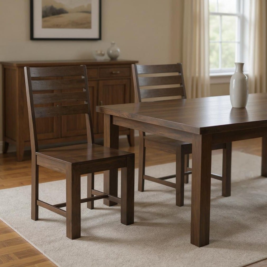 HomeRoots Set of Two Brown Solid Wood Ladder Back Dining Side Chairs - 18 in. x 39 in. x 18 in.