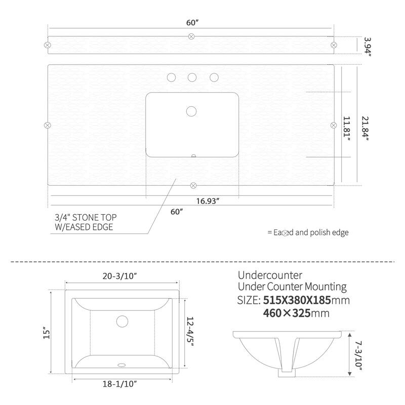 60" inch Freestanding Bathroom Vanity with Classical White Quartz Counter Top Ceramic Rectangular Sink