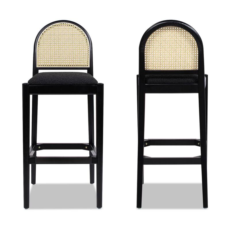 Curved Back Cane Rattan Bar Stool