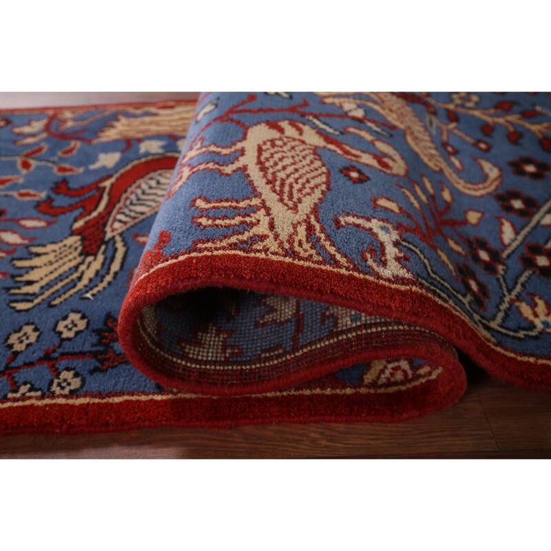 Animals Design Blue Ziegler Oriental Runner Rug Handmade Wool Carpet - 2'7"x 9'11"