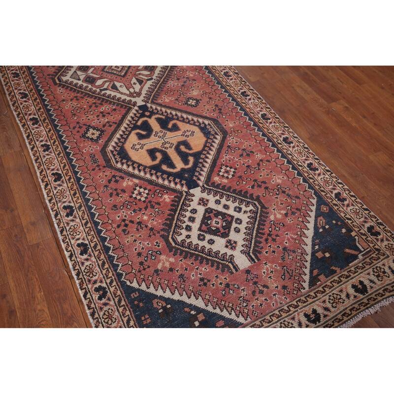 Distressed Bakhtiari Vintage Persian Runner Rug Handmade Wool Carpet - 3'7" x 9'9"