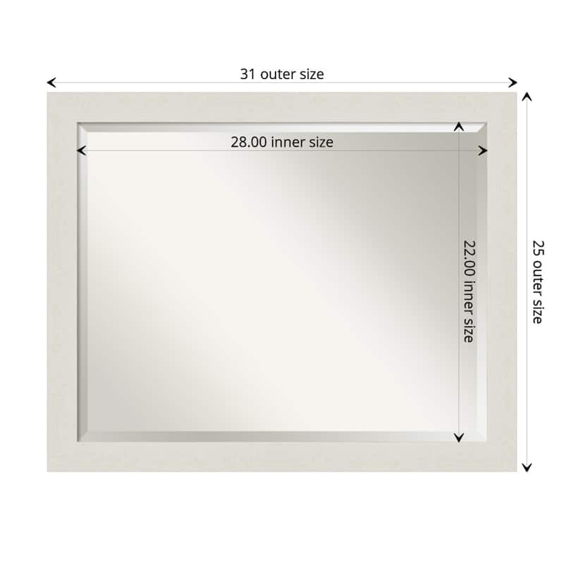 Beveled Bathroom Wall Mirror - Rustic Plank White Narrow Frame - Outer Size: 31 x 25 in