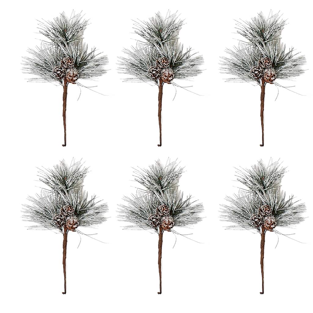 9" Snowy Pine & Cone Spray, Set of 6 - Multicolor