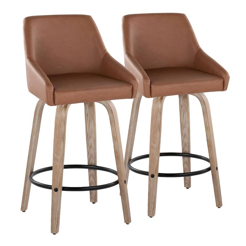The Gray Barn Hadley 26" Fixed-Height Upholstered Counter Stool with Bent Wood Legs & Round Footrest (Set of 2)