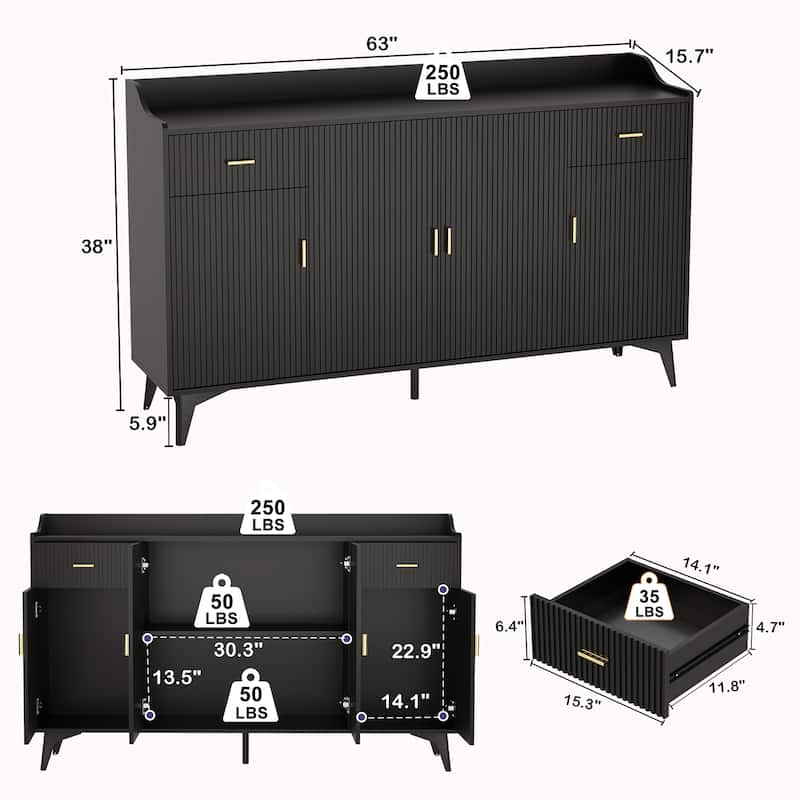 Wooden Accent Cabinet, Sideboard Credenza or TV Stand with Cabinet Doors and Adjustable Shelves