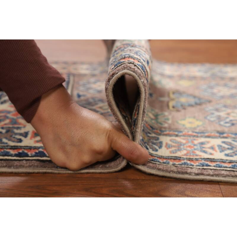 Hand Knotted Oriental 100% Wool Carpet Traditional Geometric Greys & Charcoal Kazak Area Rug - 3' 0'' X 2' 0''