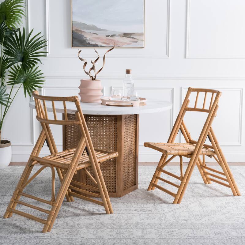 SAFAVIEH Maja Black Rattan Folding Accent Chair Set of 2 (Fully Assembled) - 19Wx28Dx35H