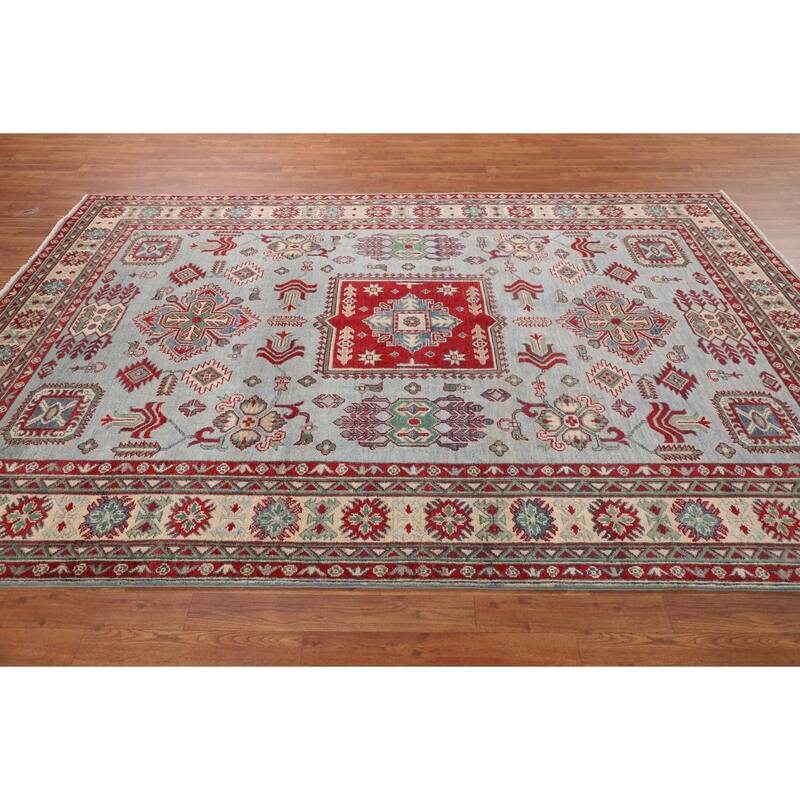 Geometric Kazak Oriental Area Rug Hand-Knotted Wool Carpet - 6'7" x 9'5"