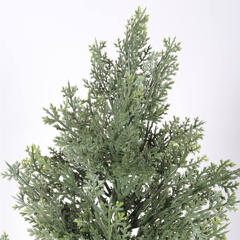 5FT Artificial Cypress Tree in Black Plastic Pot UV Resistant, Realistic Indoor Outdoor Fake Topiary Plant, 1pc/set