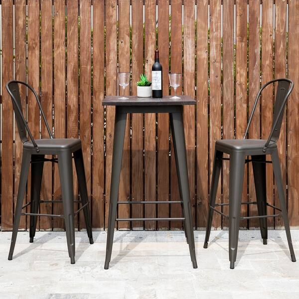 Glitzhome Rustic Metal Bar Stool with Solid Elm Wood Seat and Back
