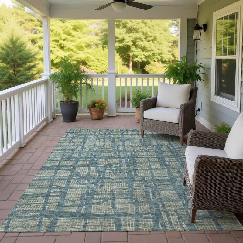 Machine Washable Indoor/ Outdoor Modern Centurion Chantille Rug - Basil - 3' x 5'