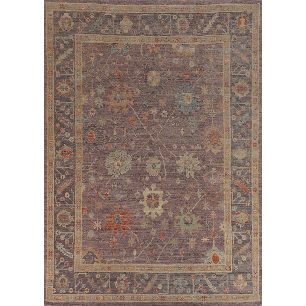Floral Vegetable Dye Oushak Turkish Rug Hand-Knotted Brown Wool Carpet - 8'9"x 11'9"