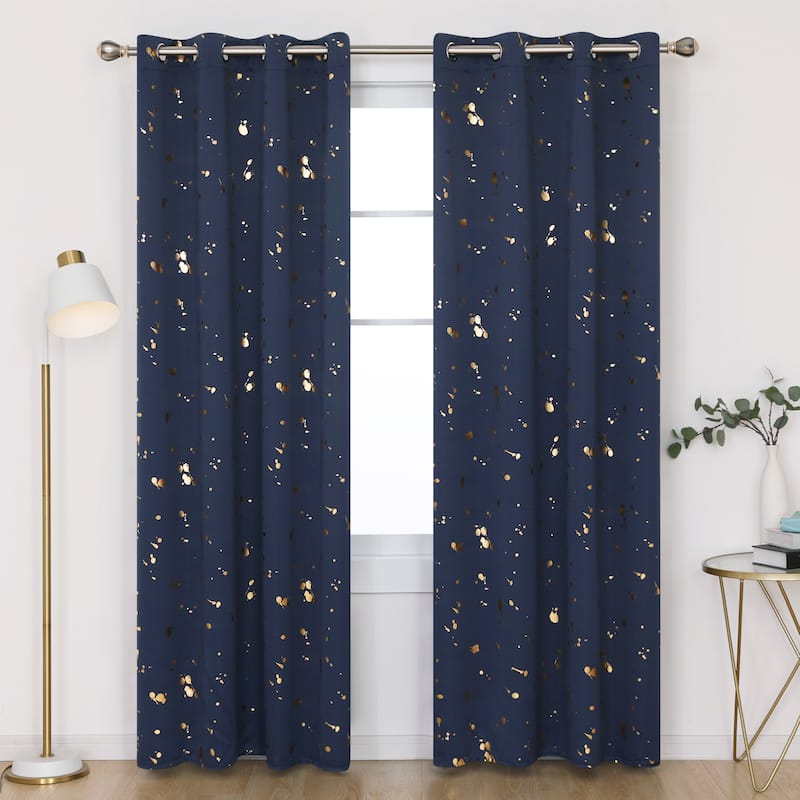 Deconovo Gold Spot Curtain Panel Pair (2 Panel) - W52 x L108 - Navy Blue